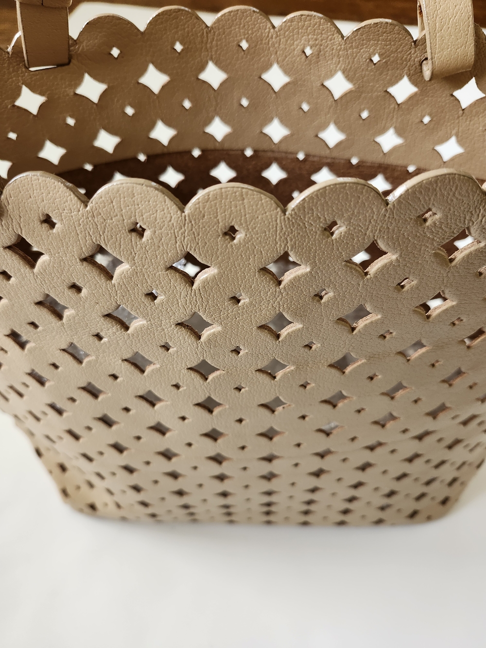 J. Crew Beige Leather Perforated TOTE - Picture 6 of 8